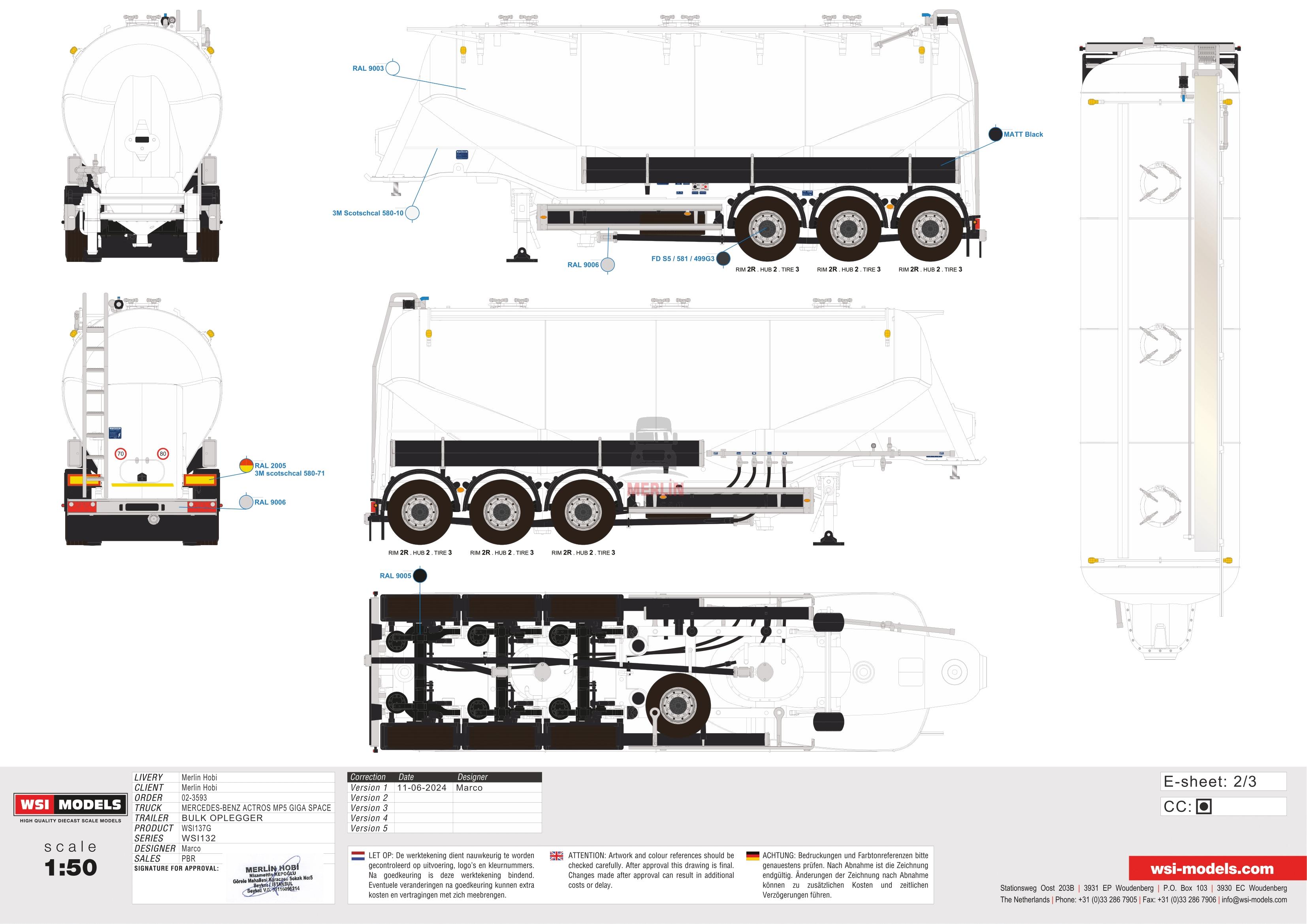 1/50 Merlin Hobi; MERCEDES-BENZ ACTROS MP5 Giga Space 4X2 Silobas Dorseli