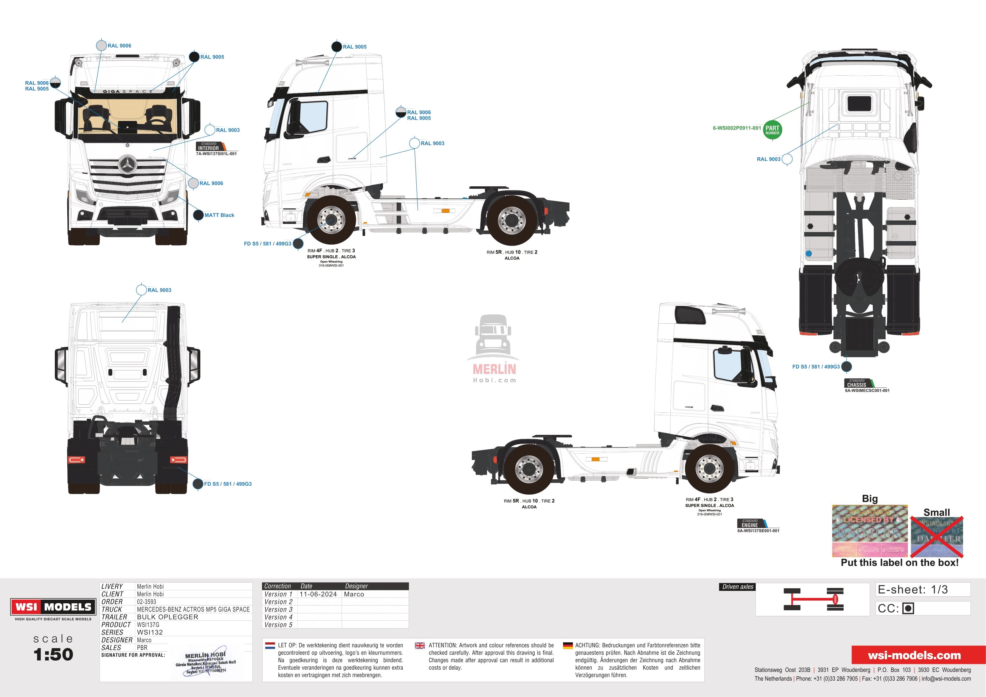 1/50 Merlin Hobi; MERCEDES-BENZ ACTROS MP5 Giga Space 4X2 Silobas Dorseli