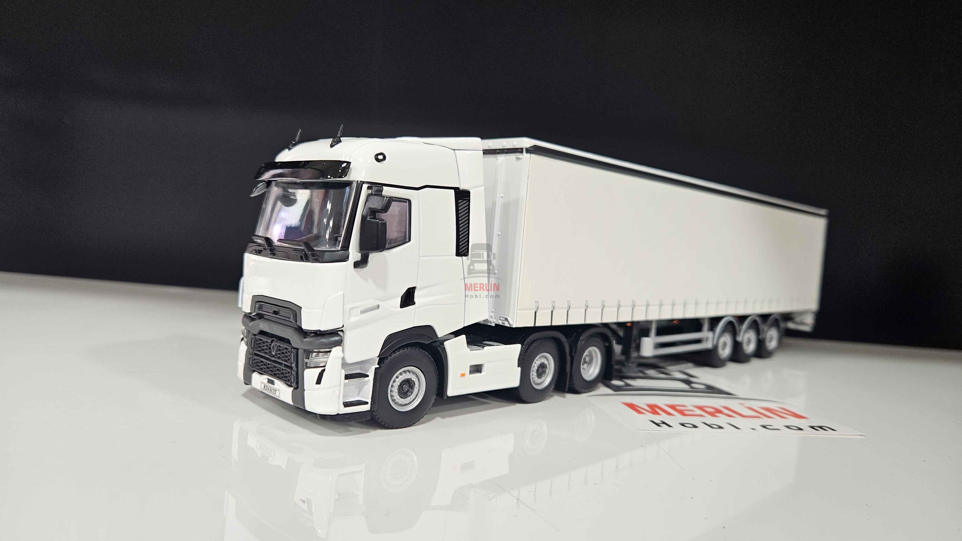 1/50 Renault T-Evo 6x2 Beyaz + Perdeli / Tenteli Dorse Tır Çekici