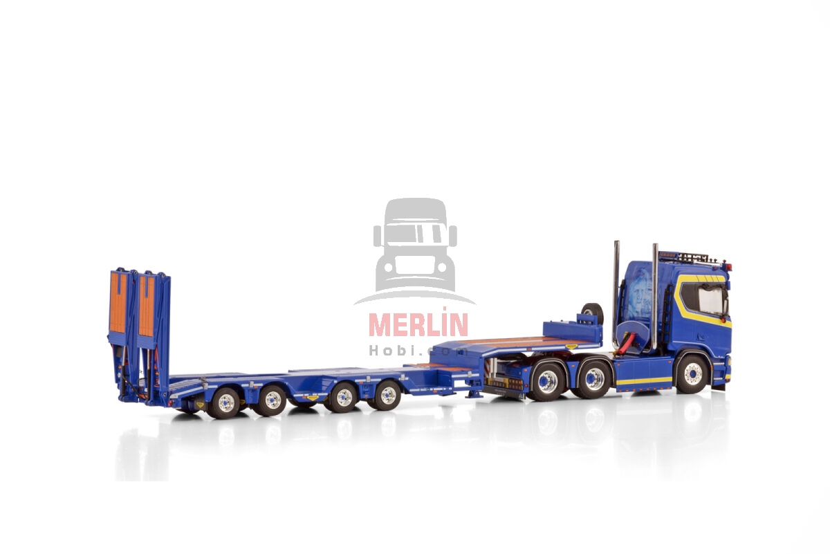 1/50 JB Bilbärgning; SCANIA R NORMAL CR20N 6X2 TAG AXLE SEMI WHEEL WELL LOW LOADER - 4 AXLE- Lowbed