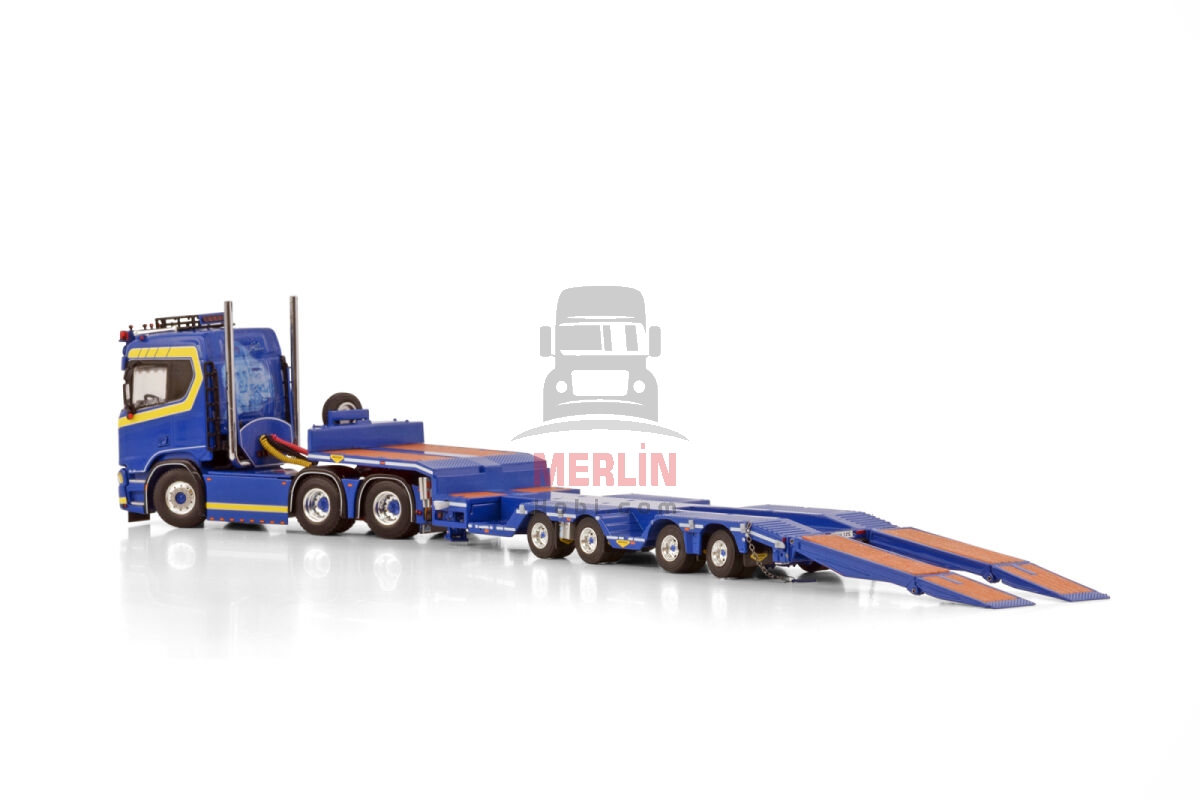 1/50 JB Bilbärgning; SCANIA R NORMAL CR20N 6X2 TAG AXLE SEMI WHEEL WELL LOW LOADER - 4 AXLE- Lowbed