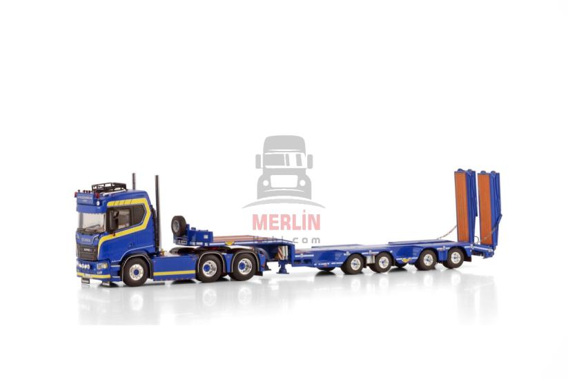 1/50 JB Bilbärgning; SCANIA R NORMAL CR20N 6X2 TAG AXLE SEMI WHEEL WELL LOW LOADER - 4 AXLE- Lowbed