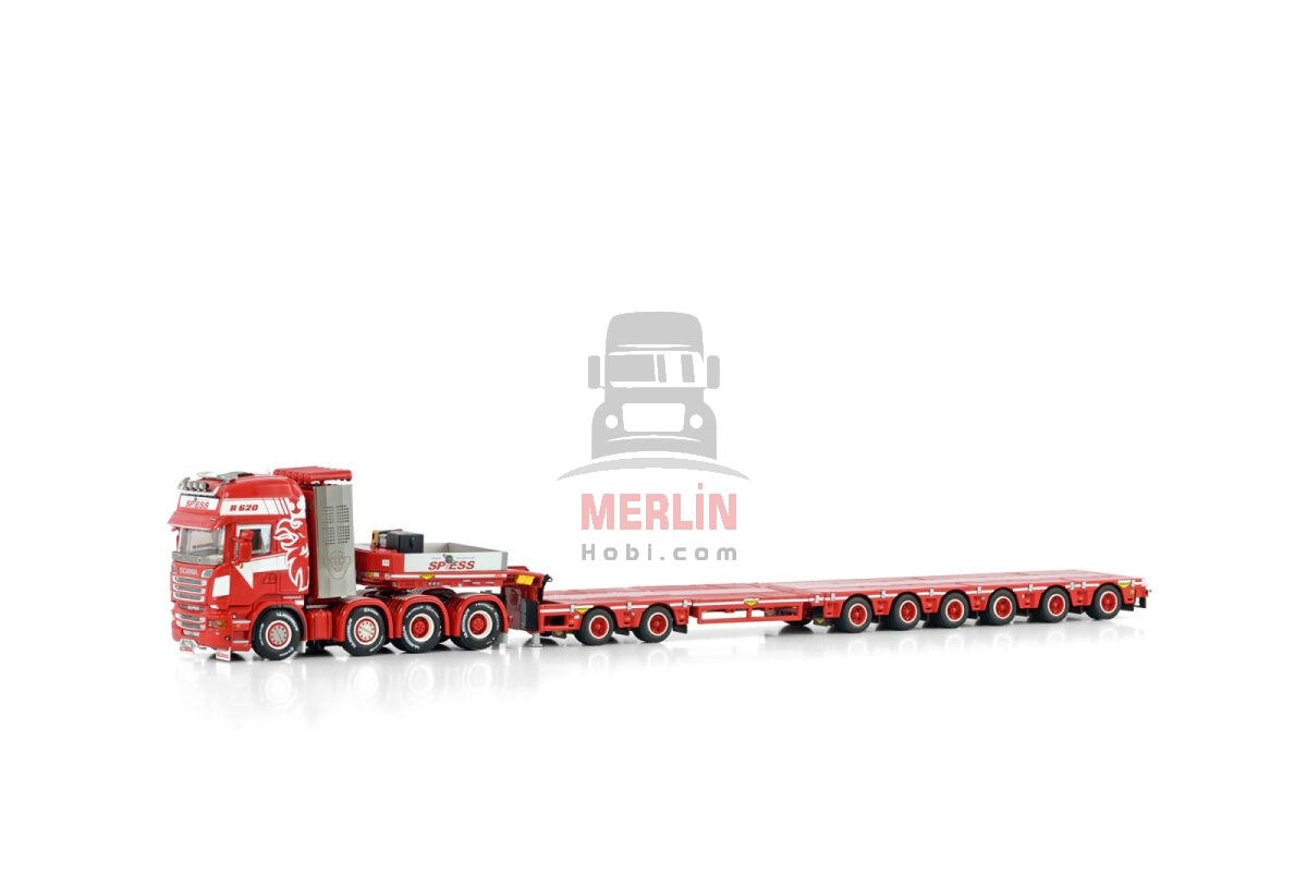 1/50 Spiess; SCANIA STREAMLINE TOPLINE 8X4 BROSHUIS SL 100 TONNER WITH 2 AXLE DOLLY - 6 AXLE - Lowbed