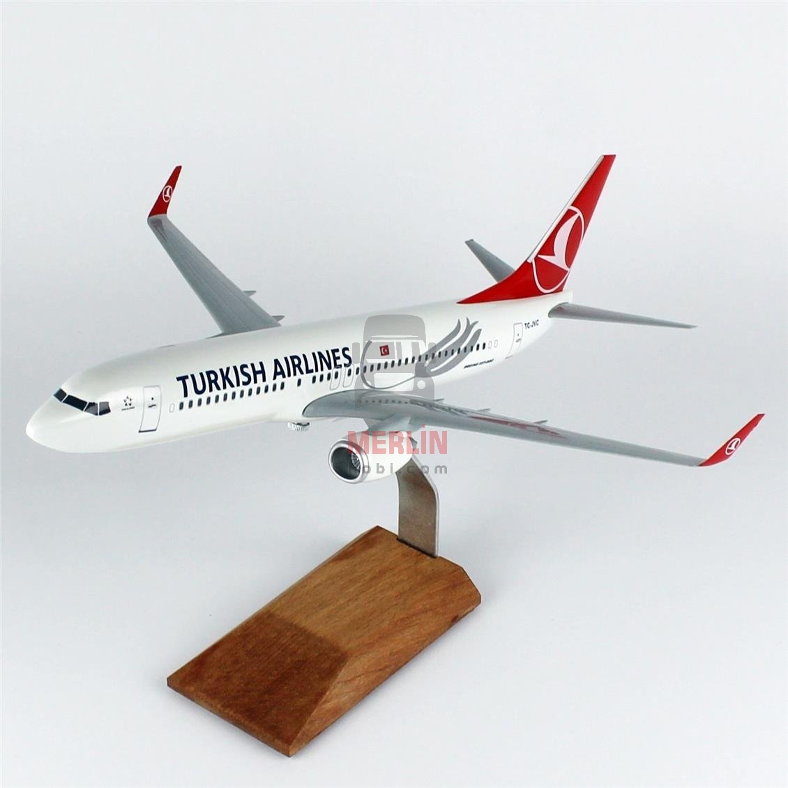 1/100 Ölçek, THY Lale Logolu B737-800 Yolcu Uçağı, Sergilemeye Hazır Ahşap Standlı Model