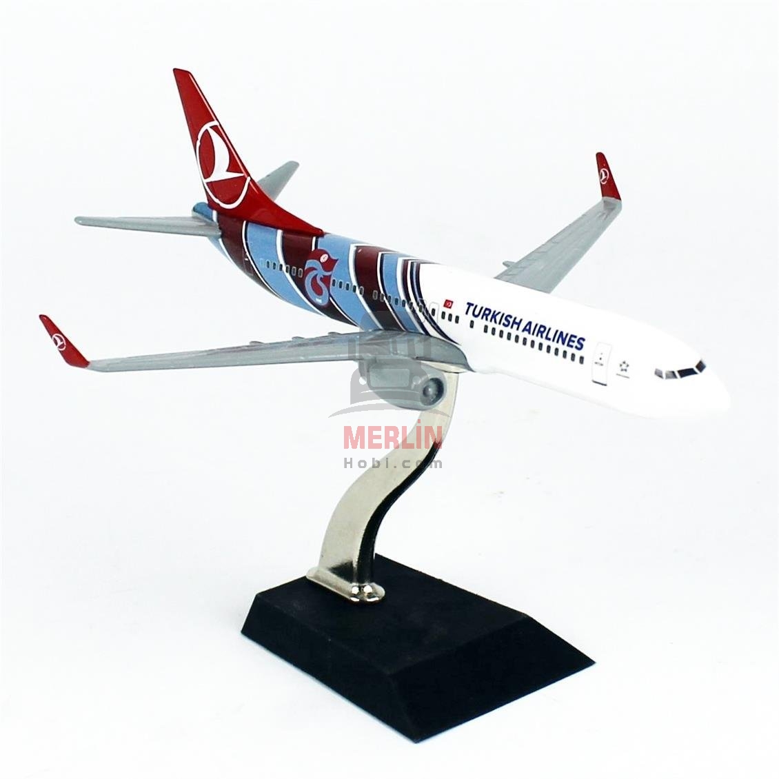 1/400 ÖLÇEK, THY TRABZONSPOR LOGOLU BOEİNG B737-800 YOLCU UÇAĞI, SERGİLEMEYE HAZIR AHŞAP STANDLI METAL MODEL