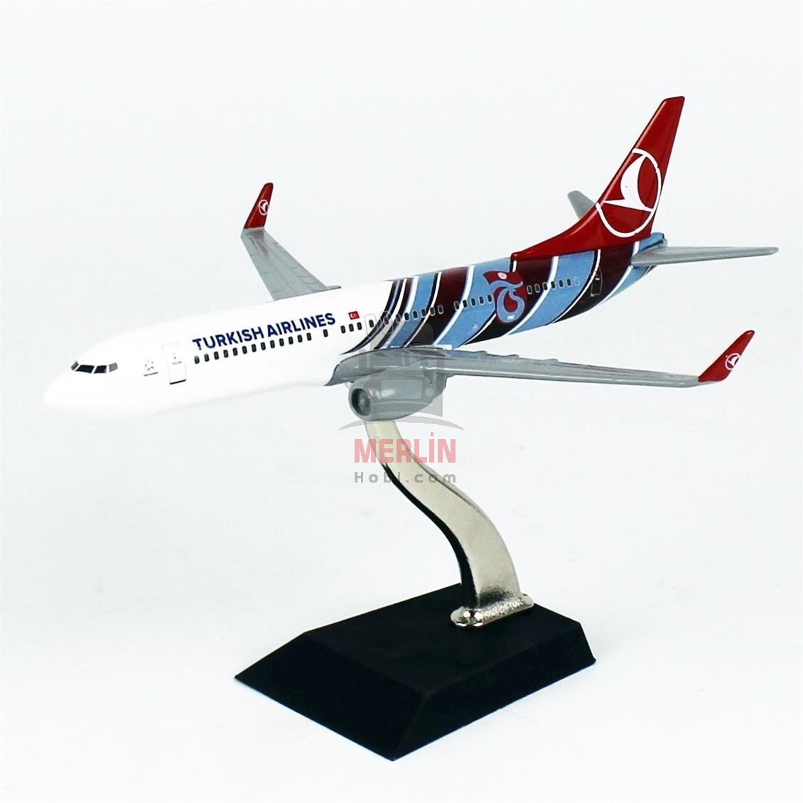 1/400 ÖLÇEK, THY TRABZONSPOR LOGOLU BOEİNG B737-800 YOLCU UÇAĞI, SERGİLEMEYE HAZIR AHŞAP STANDLI METAL MODEL