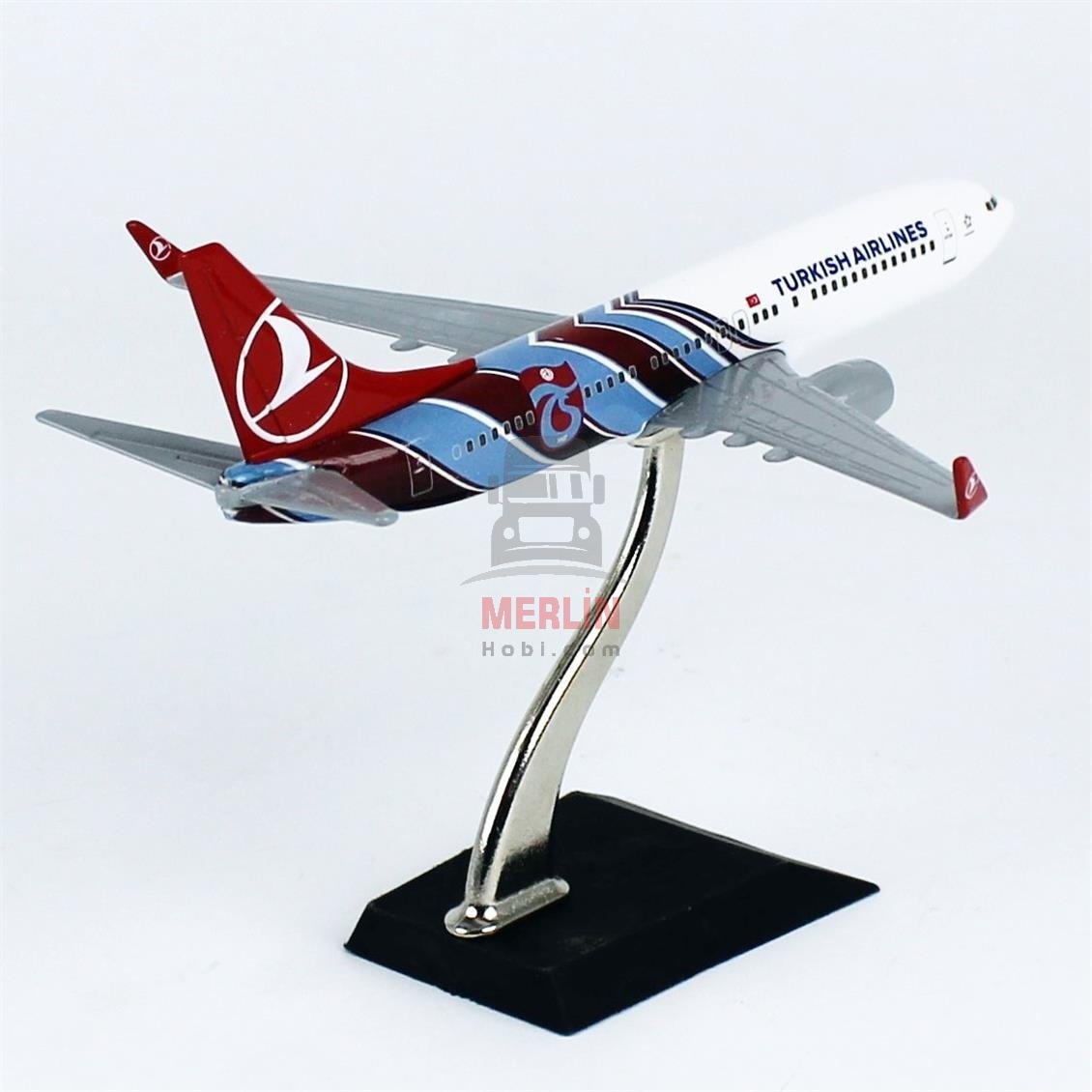 1/400 ÖLÇEK, THY TRABZONSPOR LOGOLU BOEİNG B737-800 YOLCU UÇAĞI, SERGİLEMEYE HAZIR AHŞAP STANDLI METAL MODEL