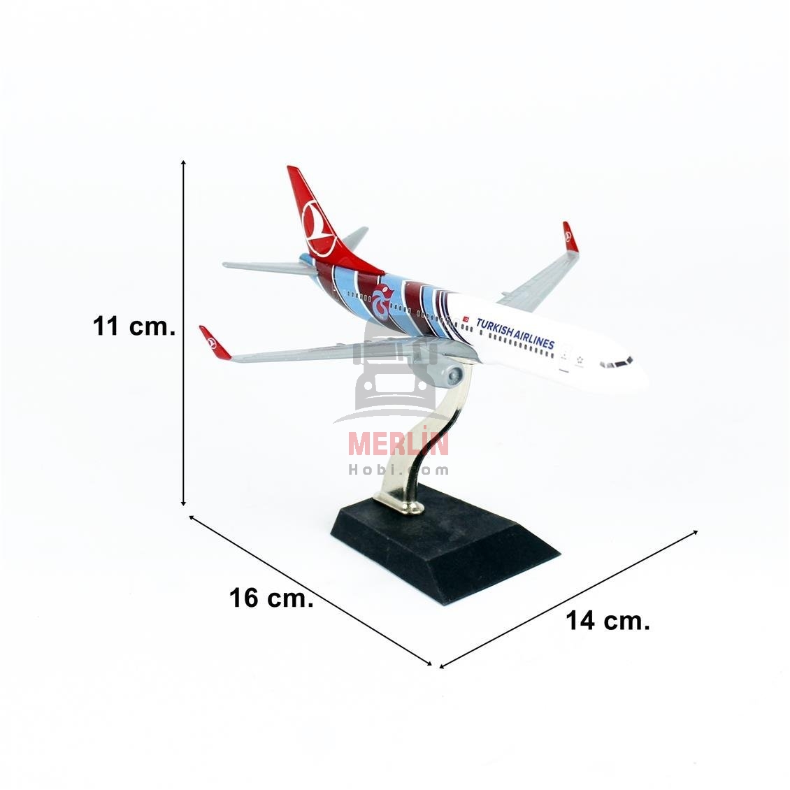 1/400 ÖLÇEK, THY TRABZONSPOR LOGOLU BOEİNG B737-800 YOLCU UÇAĞI, SERGİLEMEYE HAZIR AHŞAP STANDLI METAL MODEL