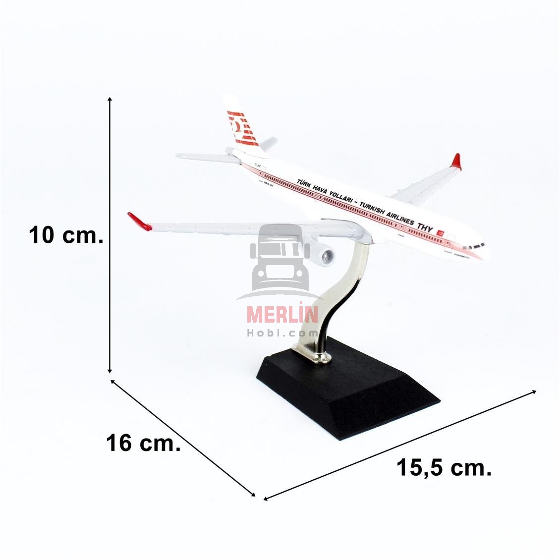 1/400 ÖLÇEK, THY PİYAMA LOGOLU AİRBUS A330-300 YOLCU UÇAĞI, SERGİLEMEYE HAZIR AHŞAP STANDLI METAL MODEL