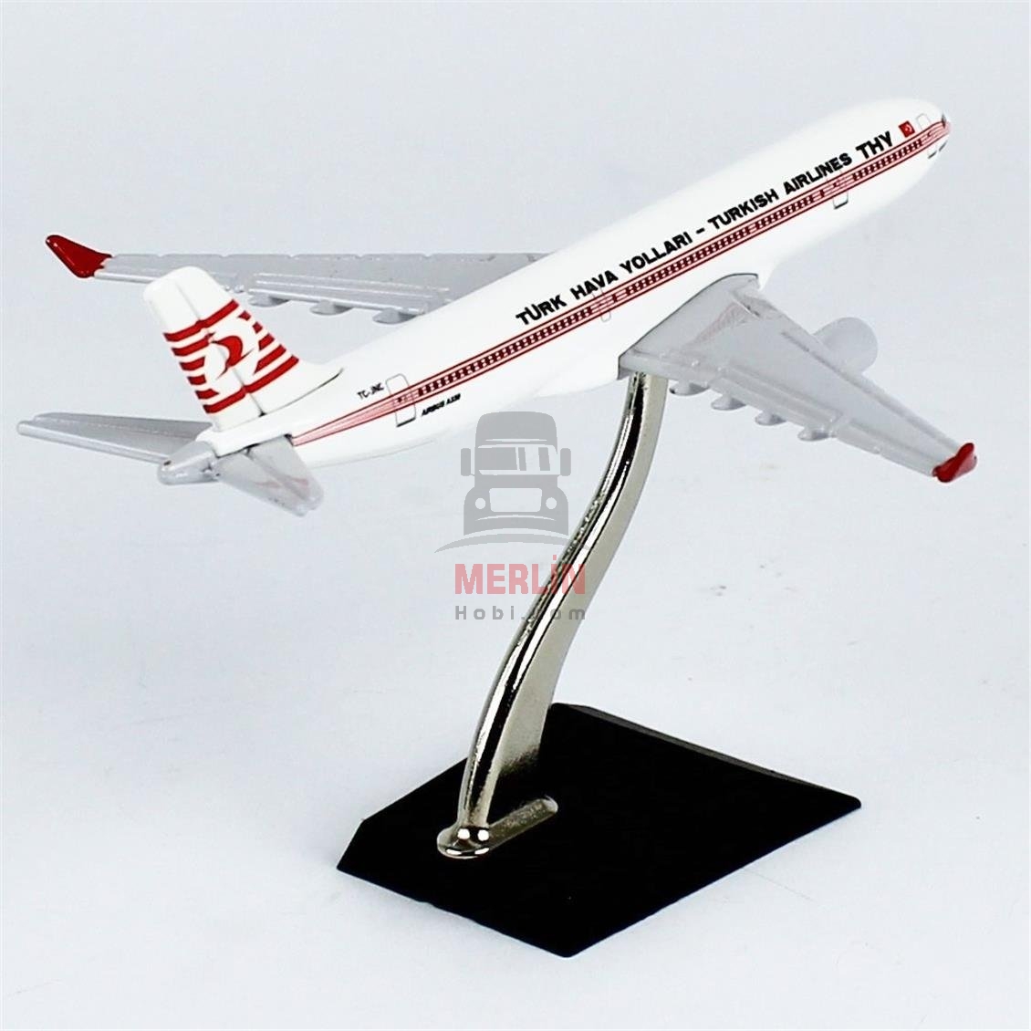 1/400 ÖLÇEK, THY PİYAMA LOGOLU AİRBUS A330-300 YOLCU UÇAĞI, SERGİLEMEYE HAZIR AHŞAP STANDLI METAL MODEL